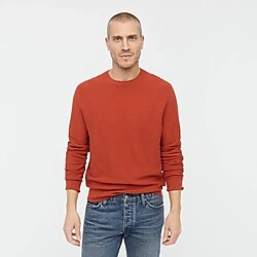 J.Crew Men's Cotton Crewneck Sweater in‎ Garter Stitch Size Large Red Orange